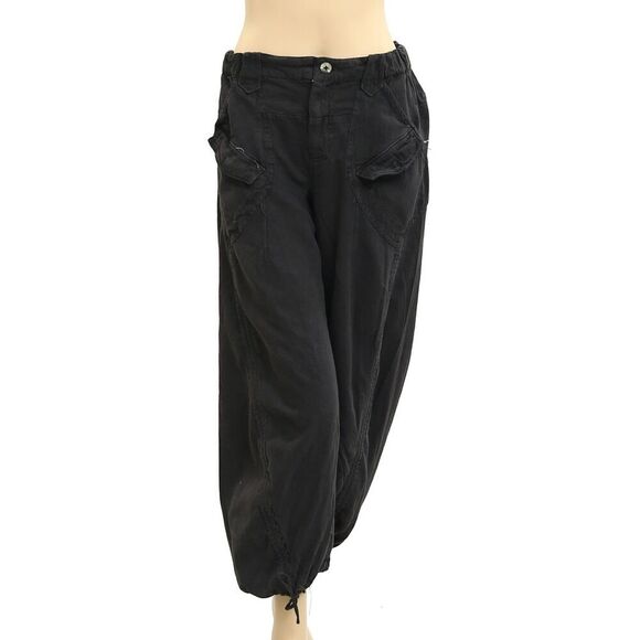 Free People Denim Jogger Trousers Pants Pull-On Mid-Rise Black Cotton XS 282616 - Picture 1 of 4